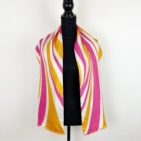 Vintage Echo Scarf Rolled Hem Groovy 70s Vibe Red Gold Pink Reversible - Picture 2 of 9